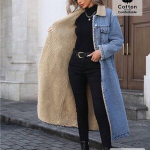 SHEIN Denim Sherpa-Lined Long Coat